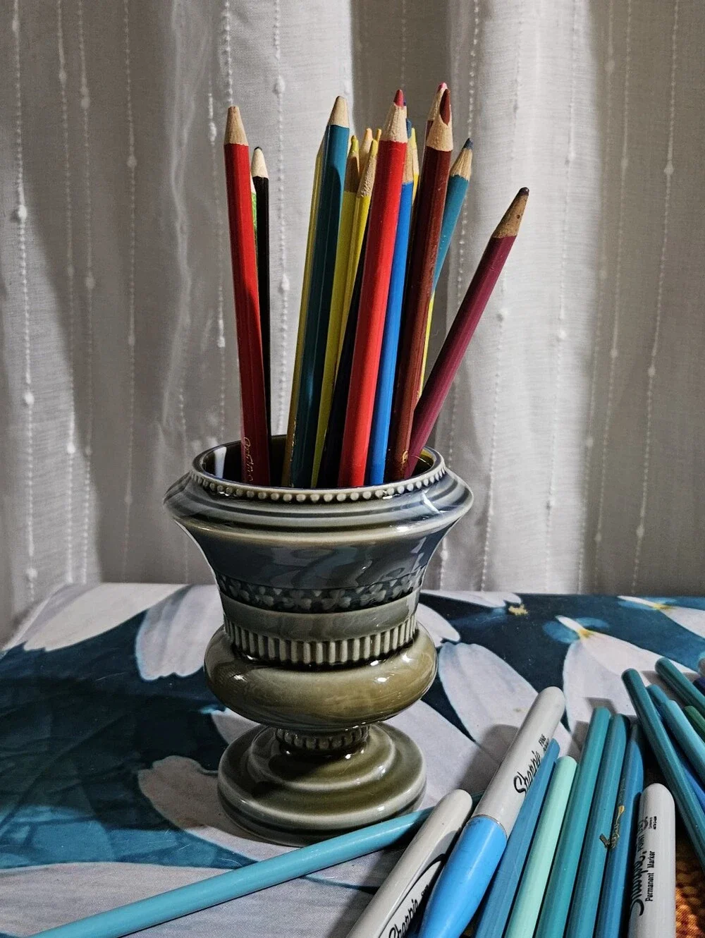 Ceramic Irsh Vase Pen Holder in Olive Green